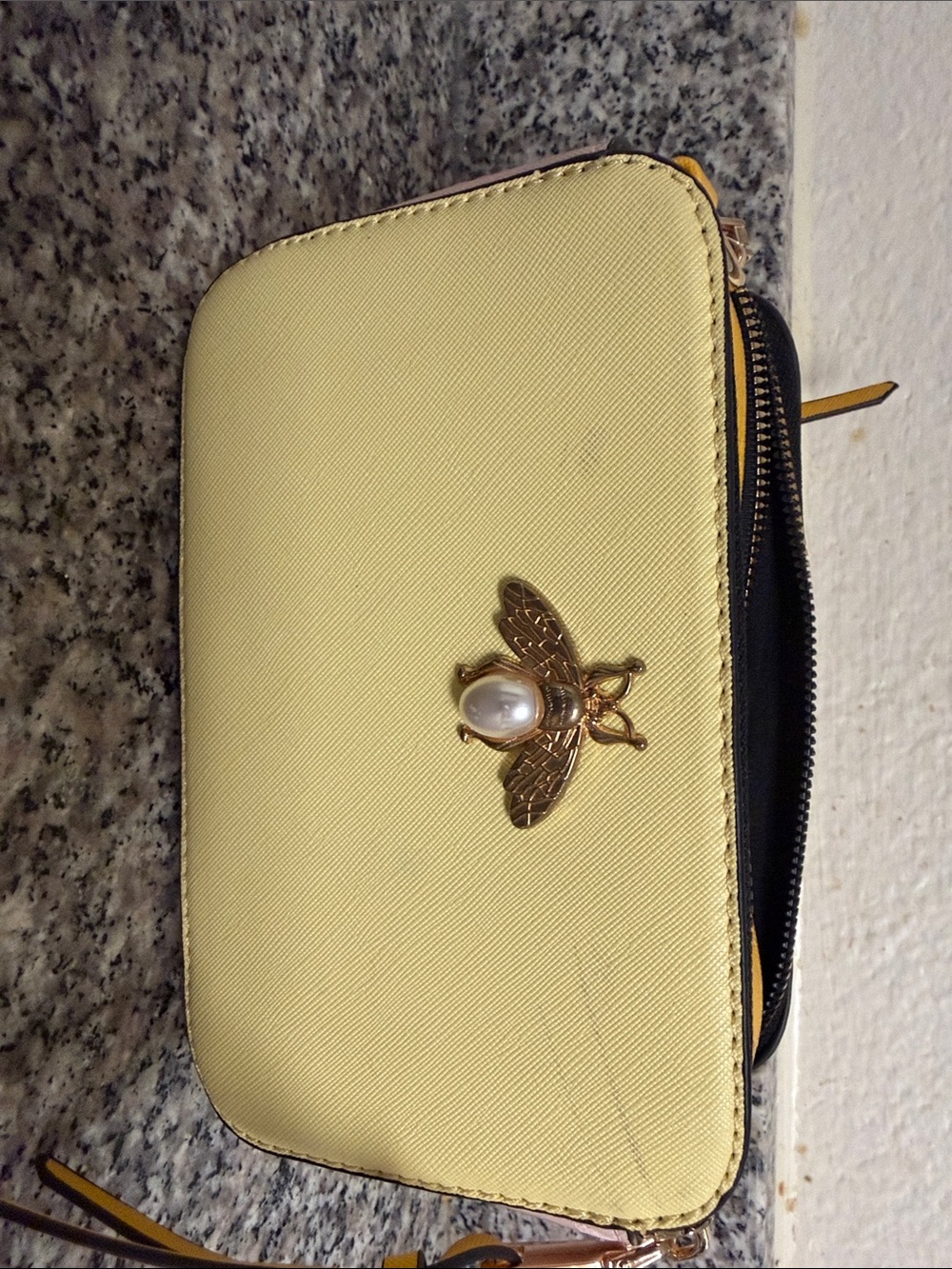 Yellow Bee-Embellished Purse